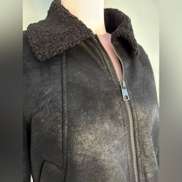 Banana Republic faux suede shearling bomber moto coat jacket full zip ladies S - Picture 2 of 5